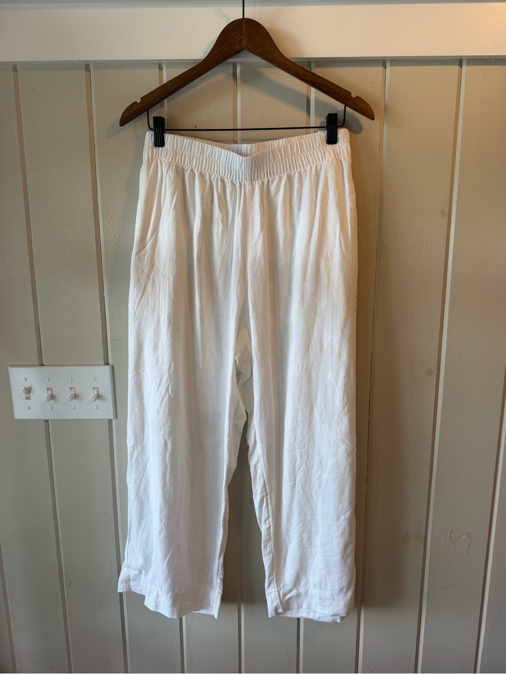 NWT Old Navy White Elastic-Waist High Rise Wide Leg Linen-Blend Pants, Size XL
